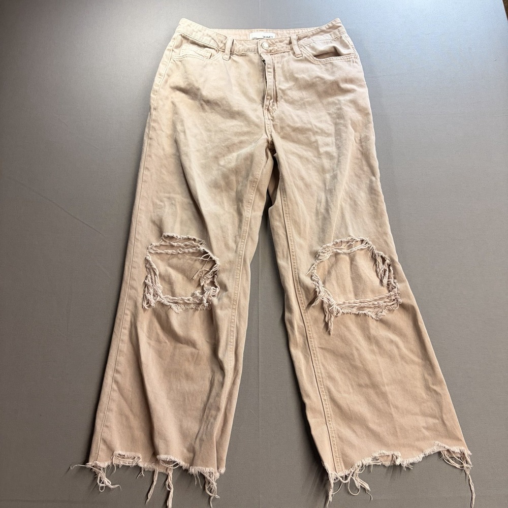 Vervet Womens Jeans 29 Beige Distressed Raw Hem Straight Leg Denim